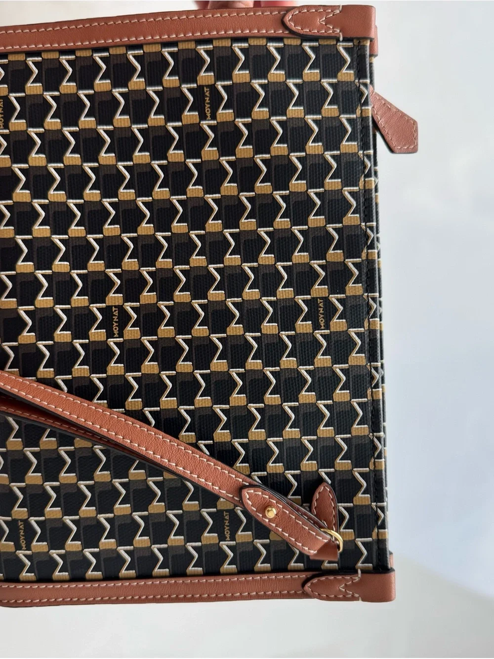 Moynat M Nomad Pouch (brown M monogram canvas with leather trim and wrist strap)